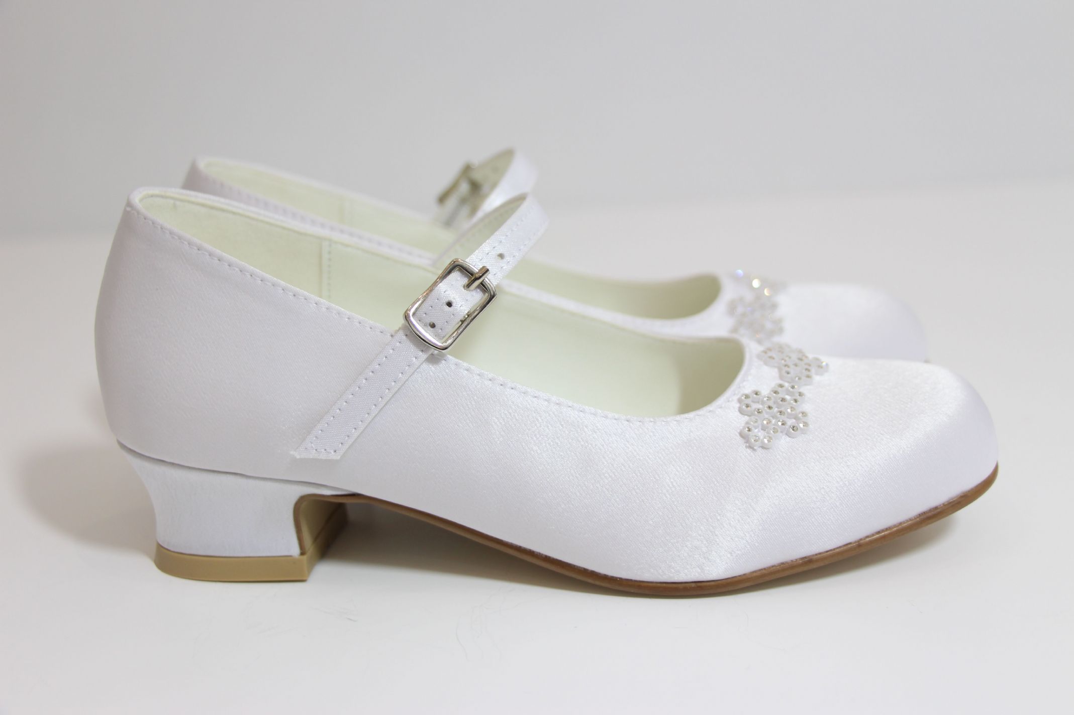 Girls White Satin Communion Shoes with 